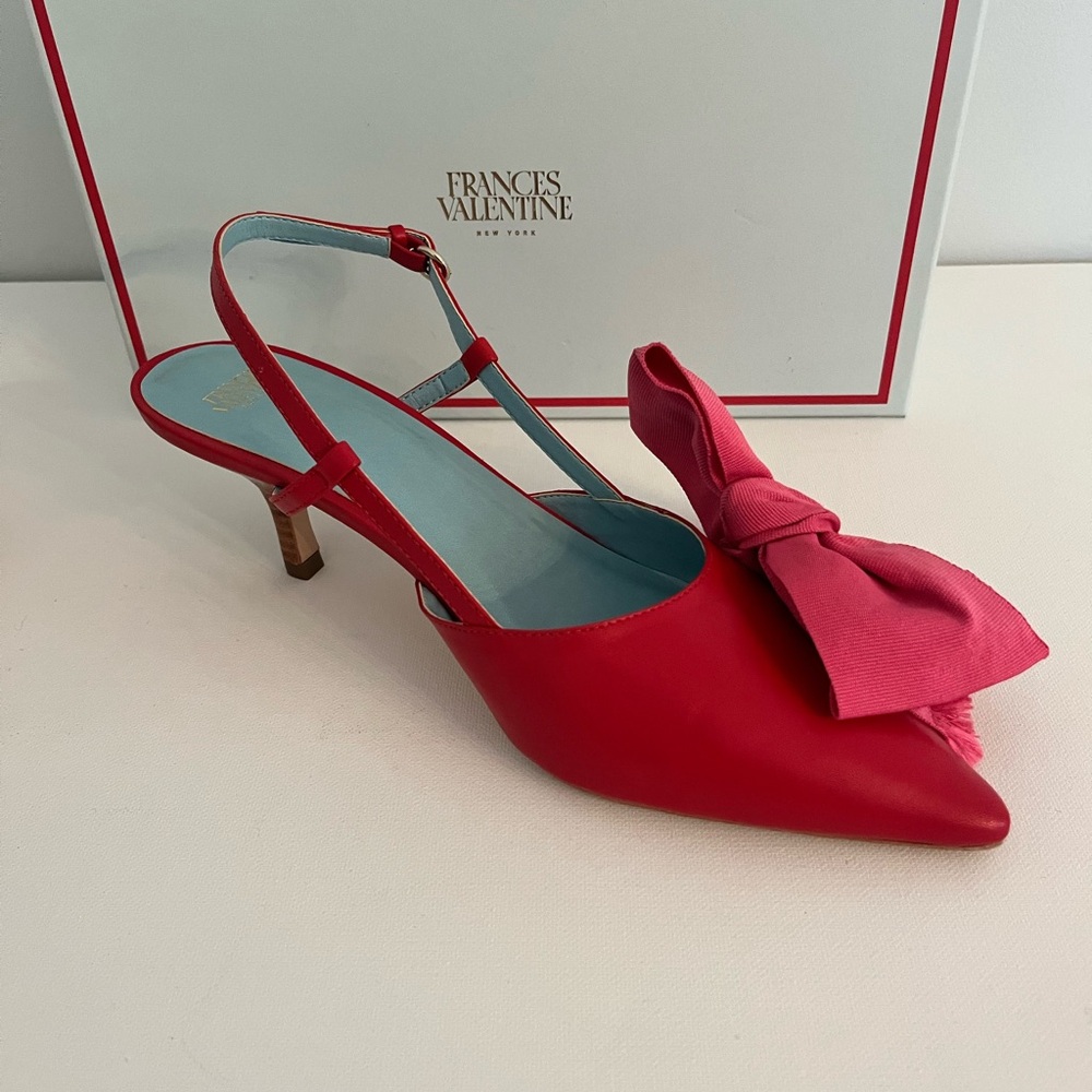 Frances Valentine Grace Nappa Leather Red Heels with Pink Bow
One in light blue - Picture 4 of 11